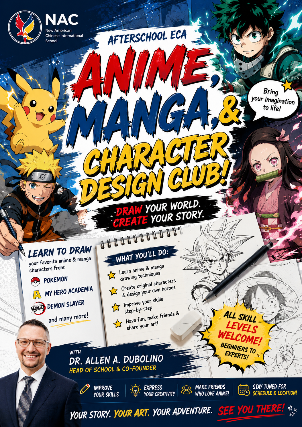 NAC Anime, Manga & Character Design Club — students drawing original characters