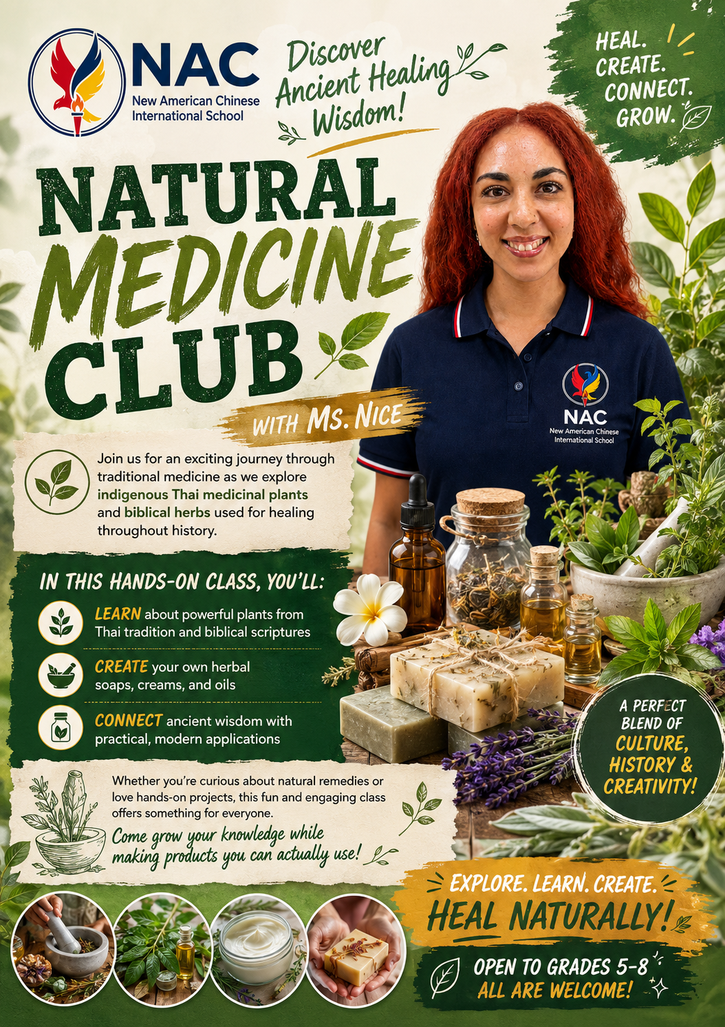 NAC Natural Medicine Club — students examining medicinal plants and herbs