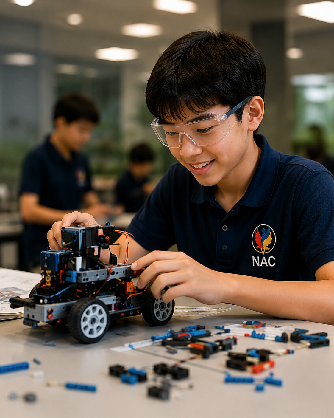 NAC student building a working robot in the AI lab
