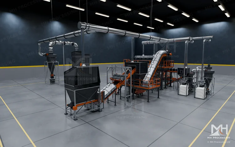 Processing-line concept viewed from the feed end