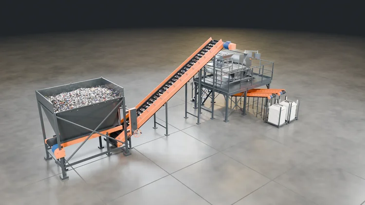 Optical sorting line from the hopper to the collection bags