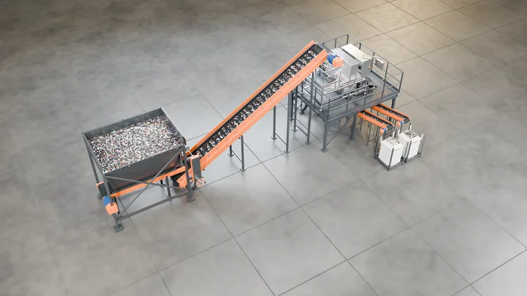 Overhead view of the optical sorting line