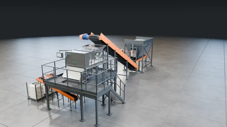 Optical sorting line seen from the sorter end