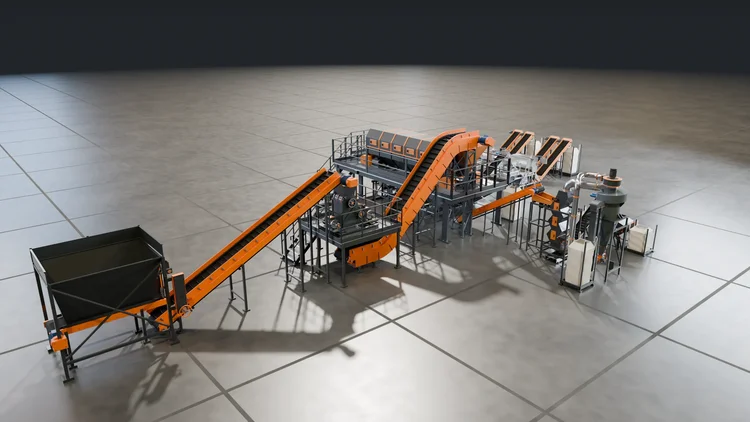 Demonstration processing line with linked equipment, conveyors and access platforms