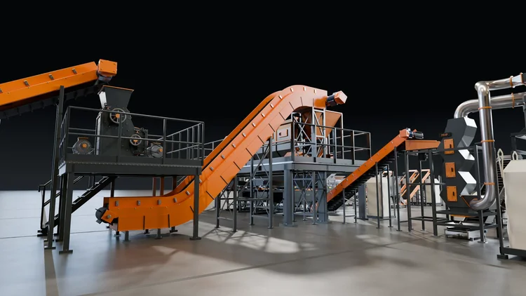 Demonstration line showing a Z-conveyor, mill and access platforms