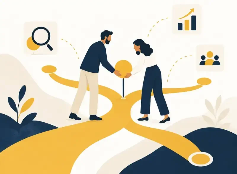 Illustration of two people reviewing customer insights
