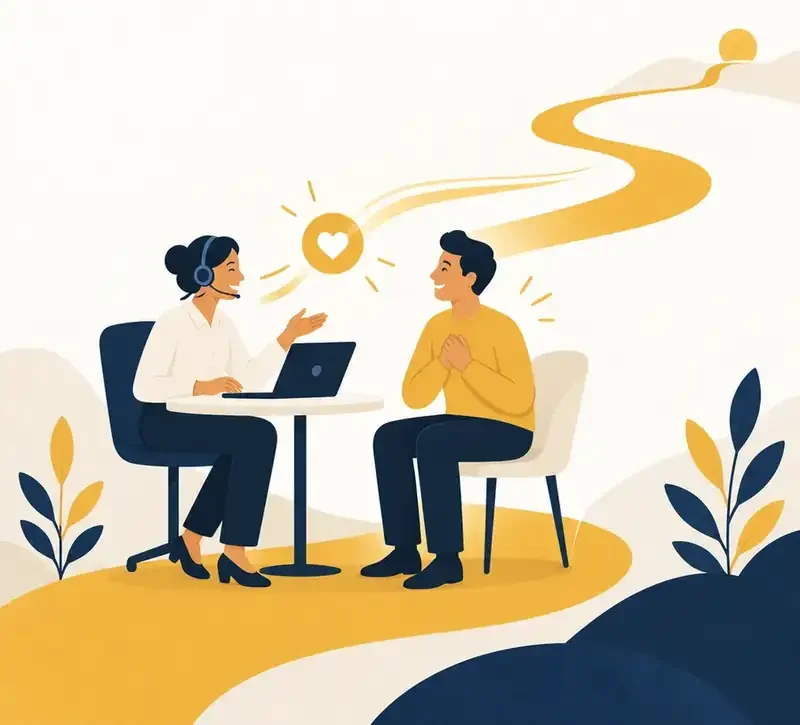 Illustration of a specialist helping a happy customer