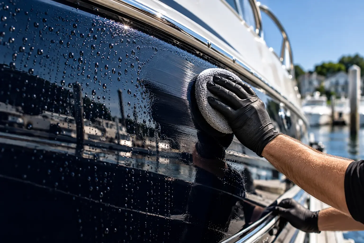 Close-up of a boat’s exterior finish