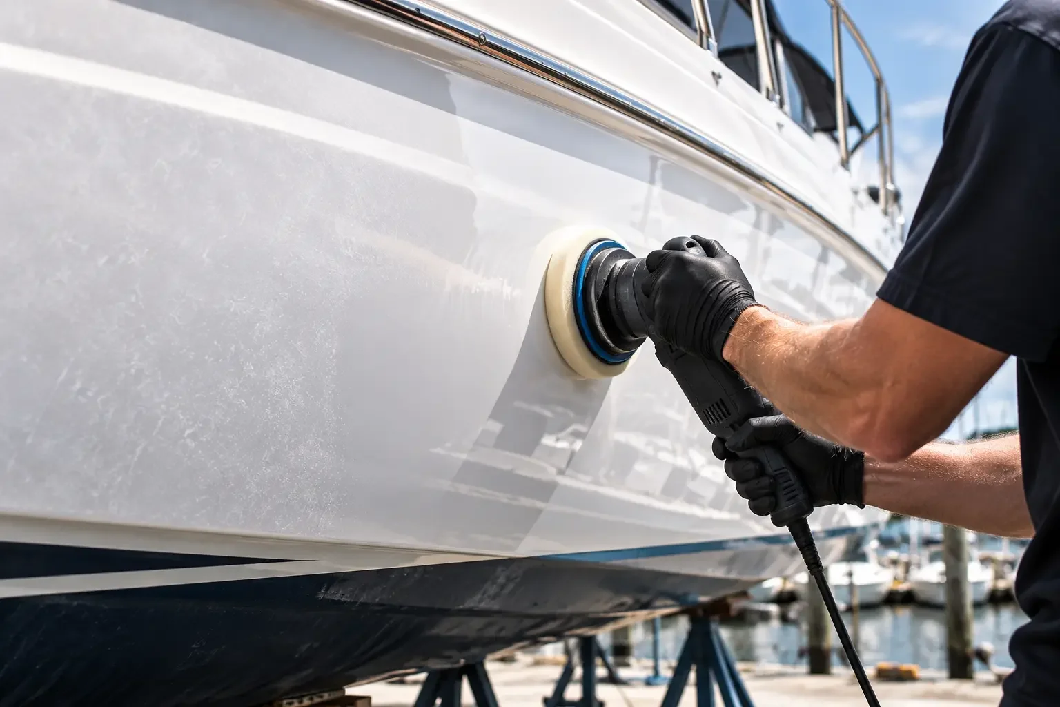Blue gelcoat and hull detailing
