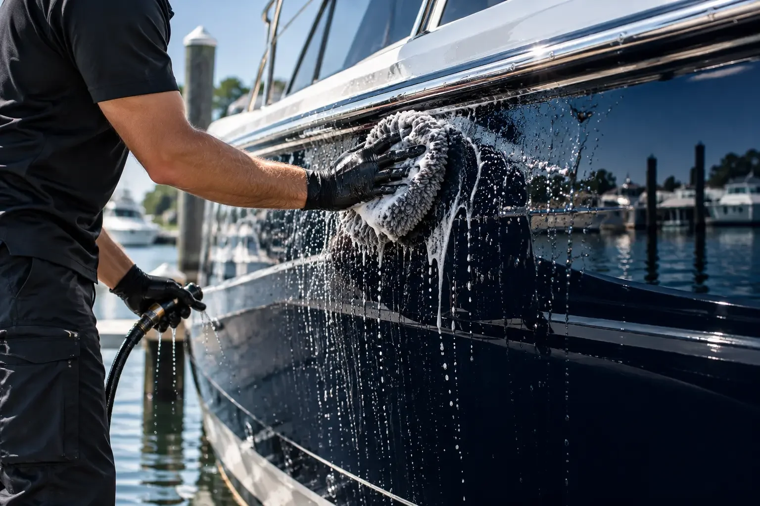 Boat exterior being washed