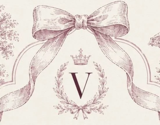 V crest with bow and crown from Violet's toile invitation