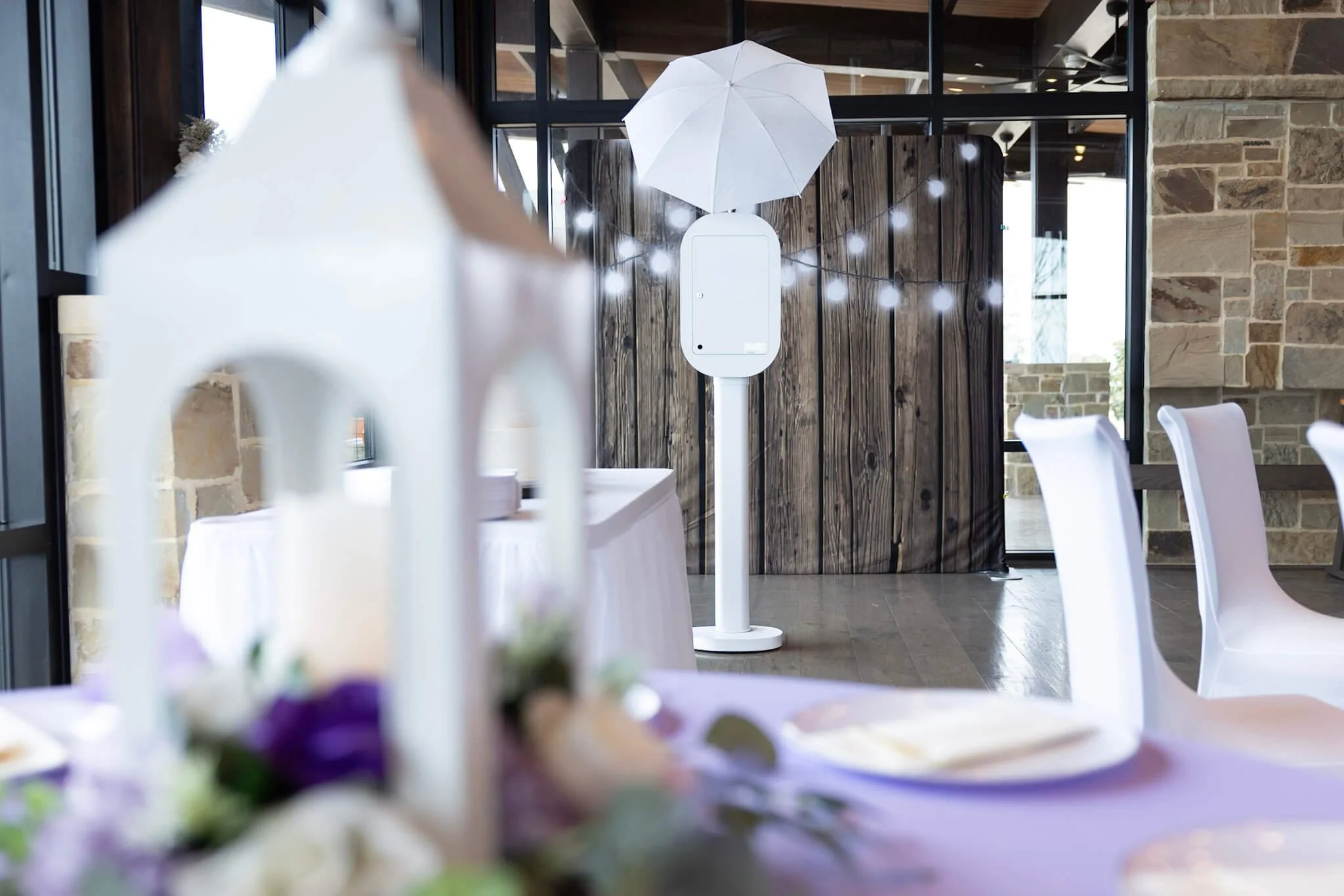 Photo booth setup prepared inside an event venue