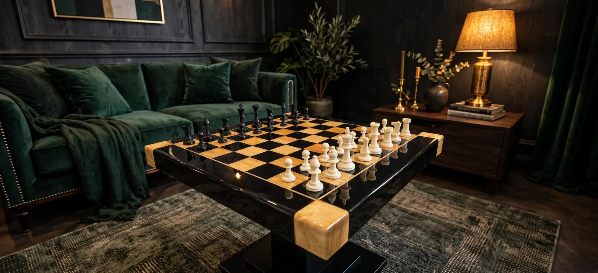 The Regent black and honey chess table