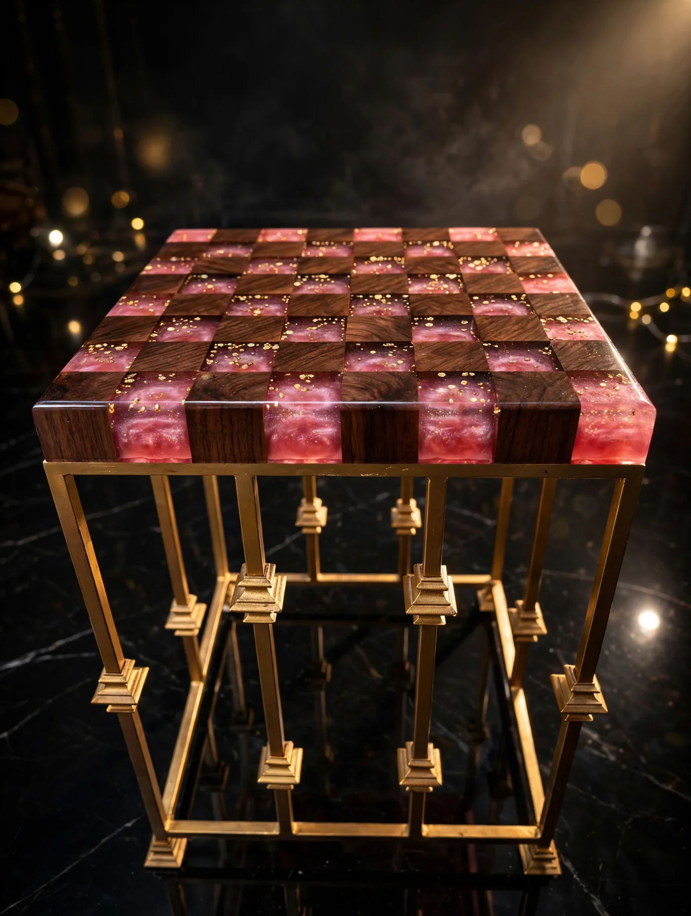 Blush Pavilion rose epoxy chess table