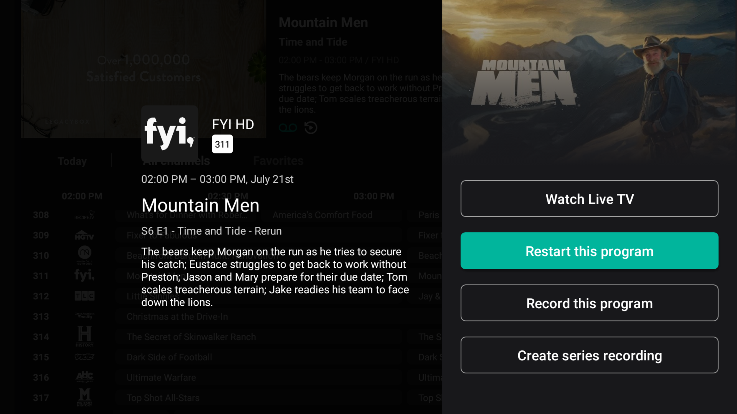EPIC Catch-Up TV interface