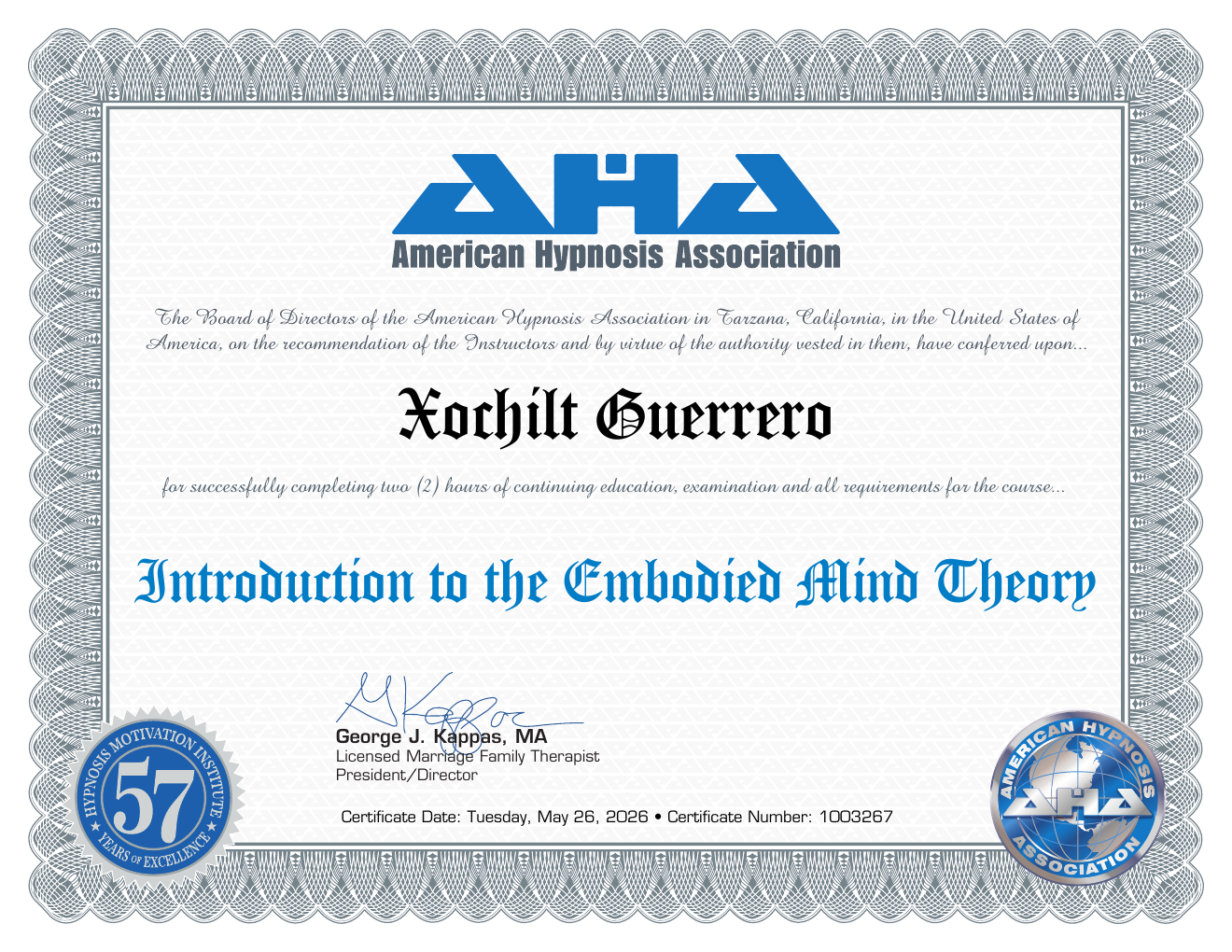 Certificate: Introduction to the Embodied Mind Theory — Xochilt Guerrero