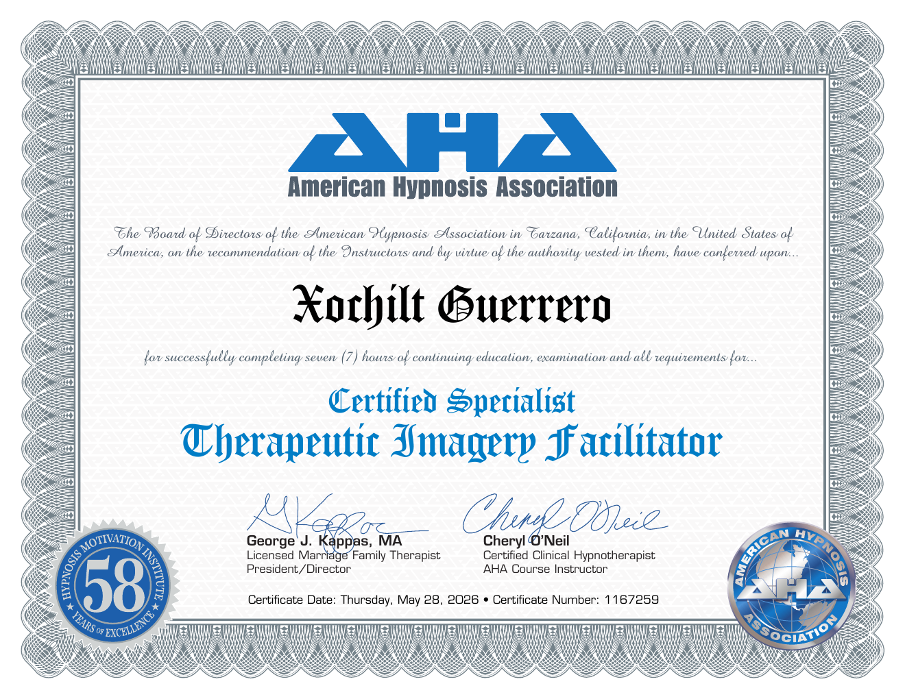 Certificate: Therapeutic Imagery Facilitator — Xochilt Guerrero
