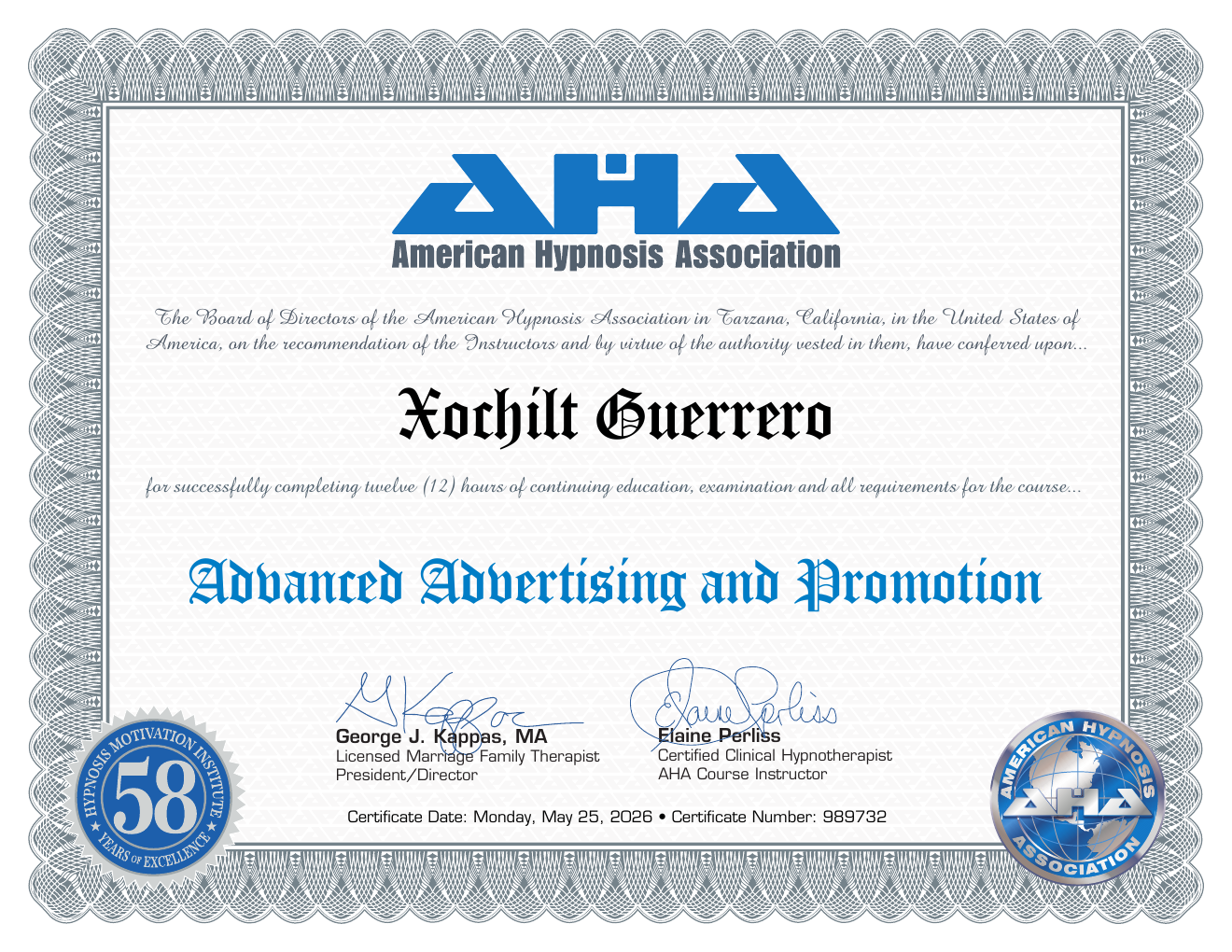 Certificate: Advanced Advertising and Promotion — Xochilt Guerrero