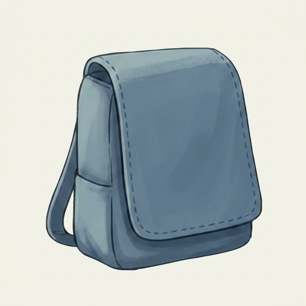 Maya's blue denim backpack