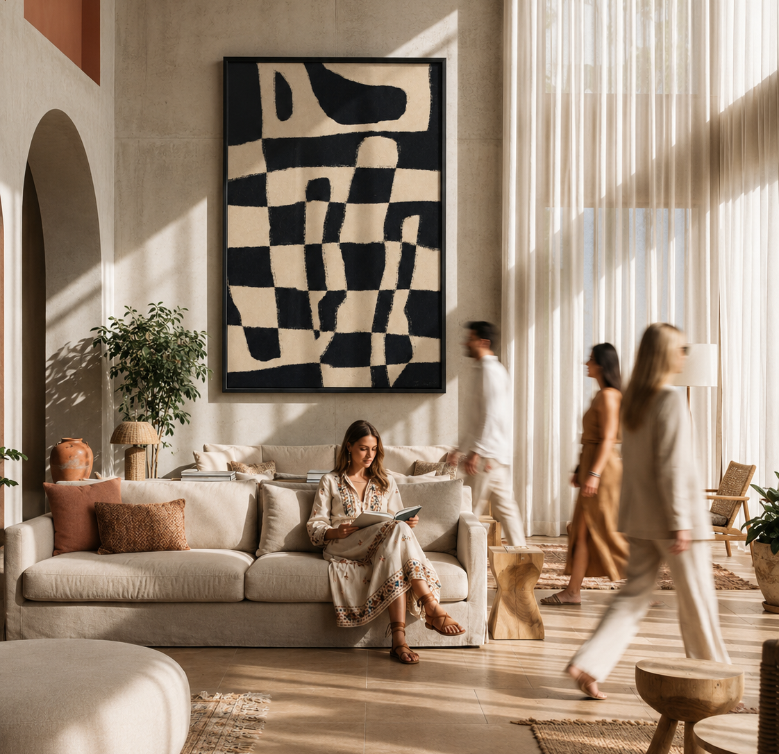 A refined interior with a large Maison Gatta artwork