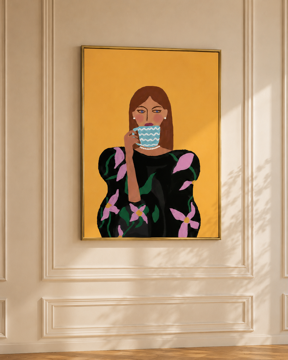 Portrait of a woman against a golden background