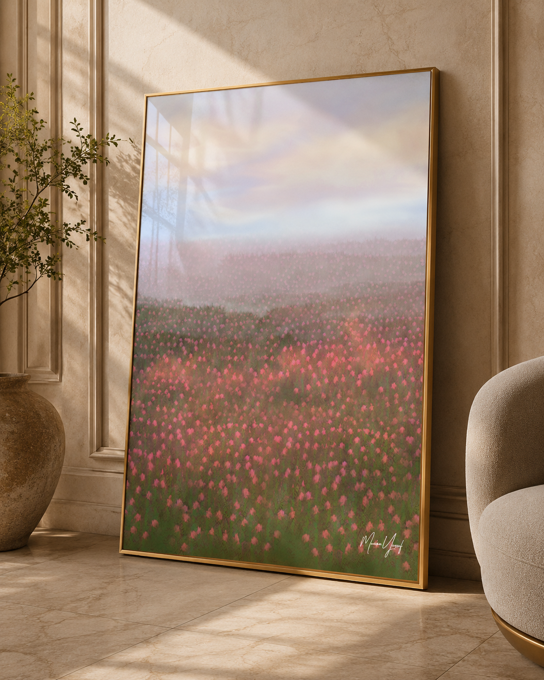 Field print in a warm interior