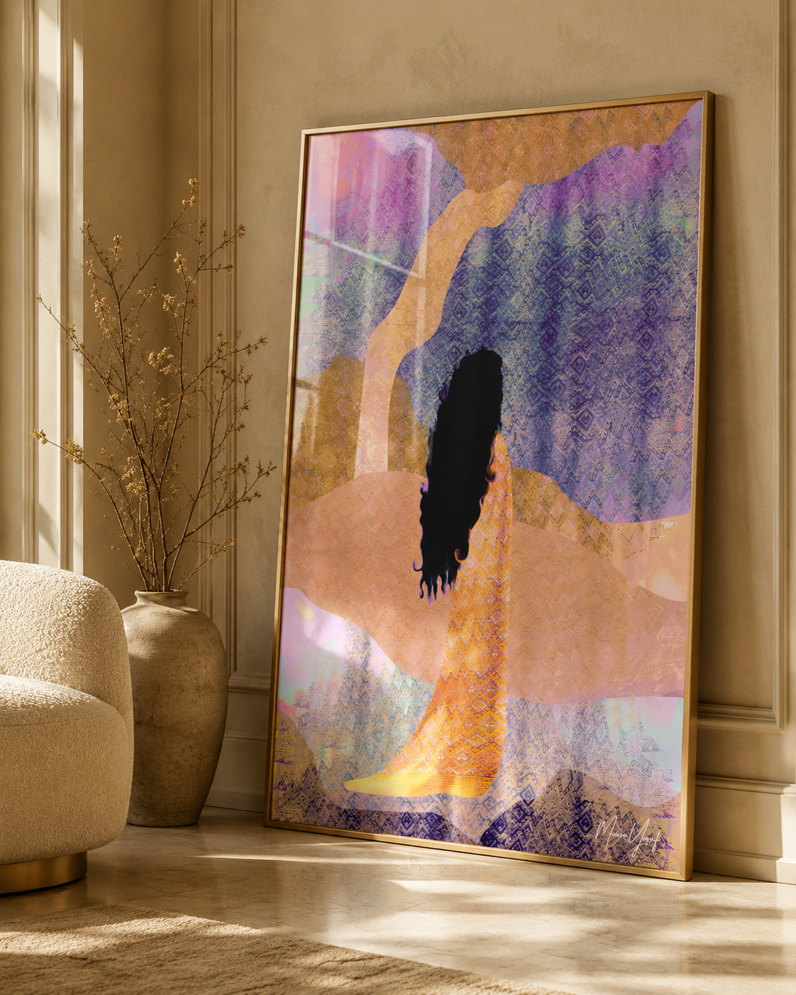 Munira Yussuf artwork displayed in a refined interior