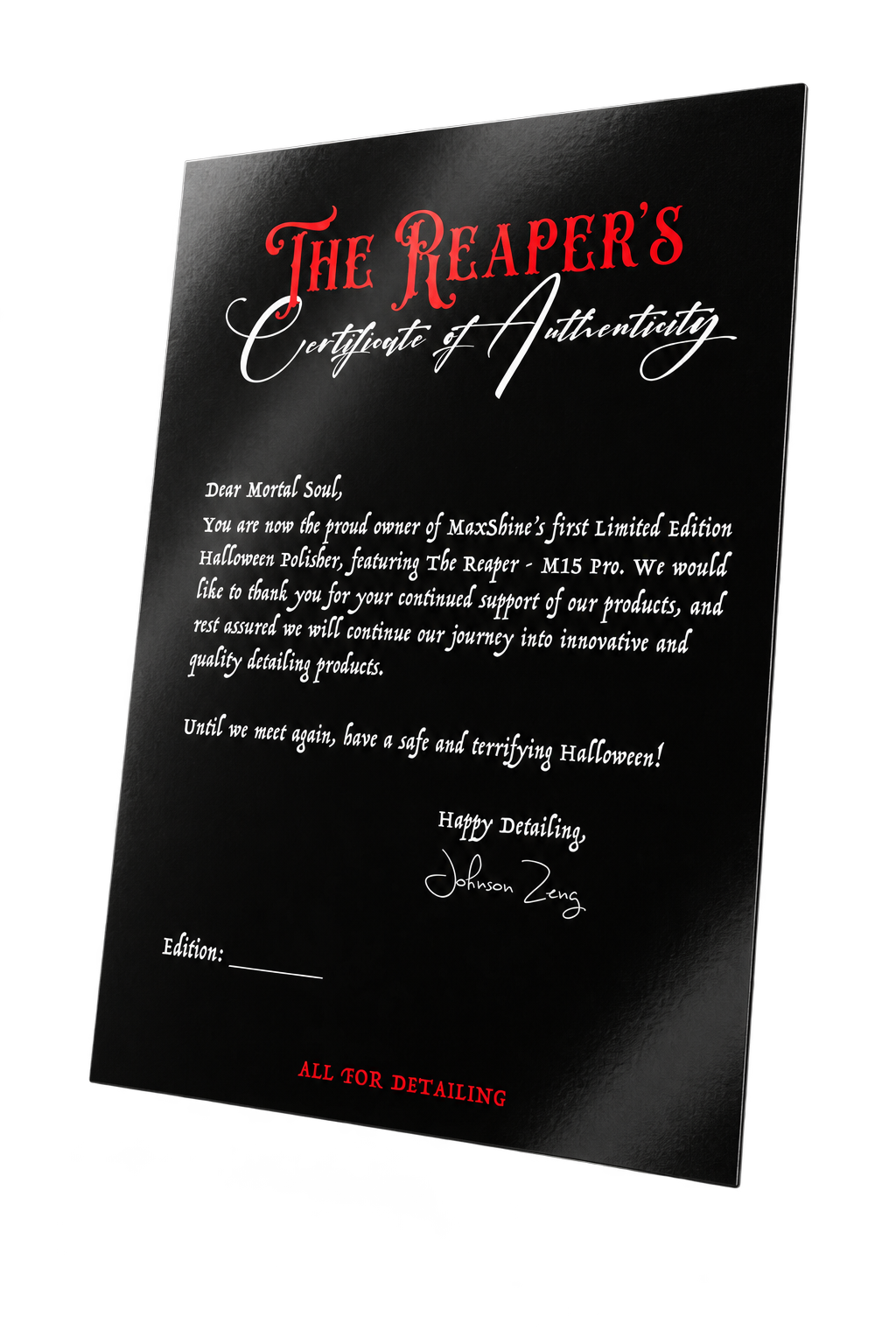 The Reaper certificate of authenticity