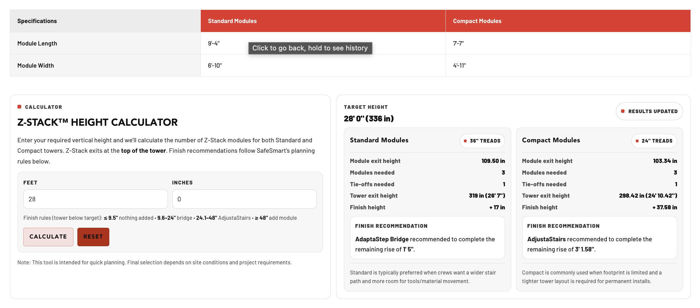 Custom SafeSmart product sizing calculators