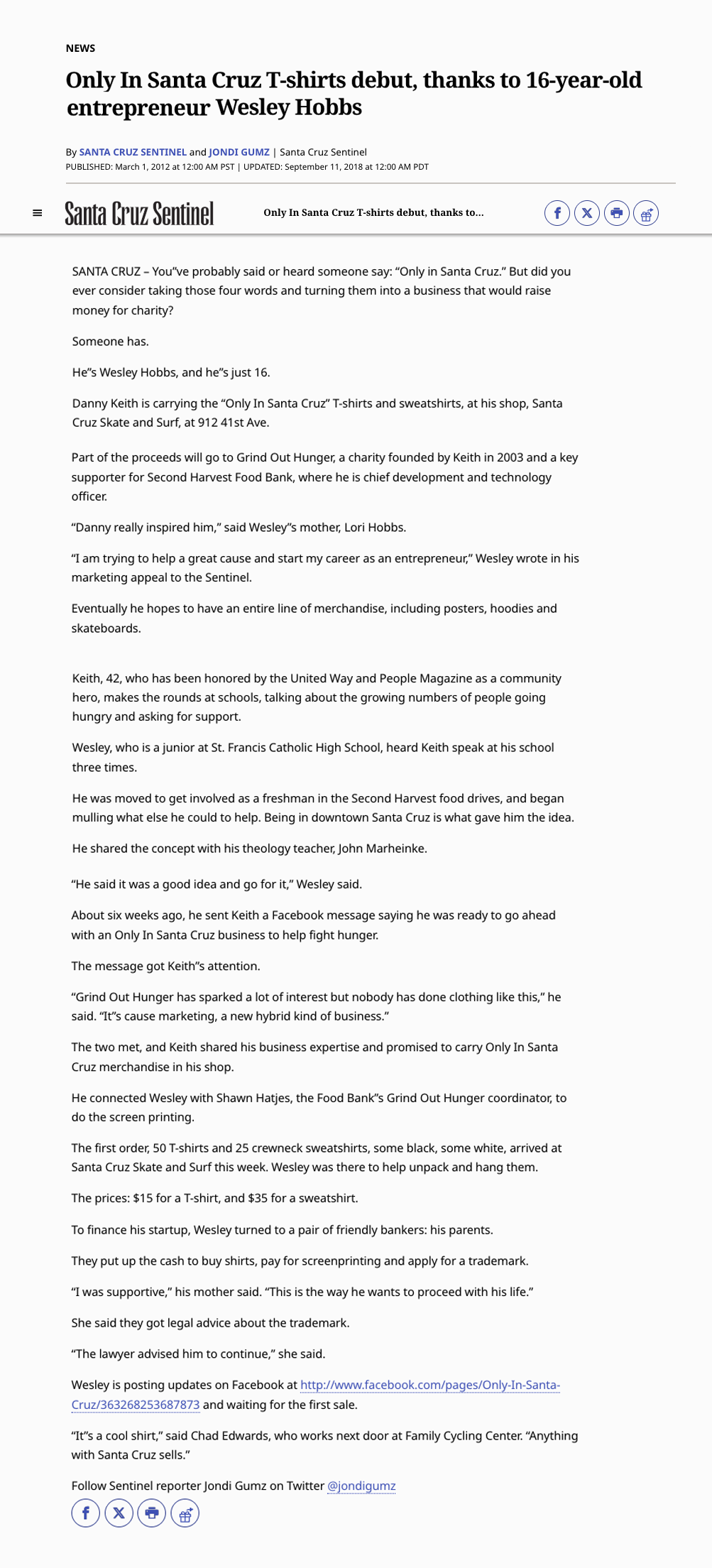 Archived Santa Cruz Sentinel article about Only in Santa Cruz