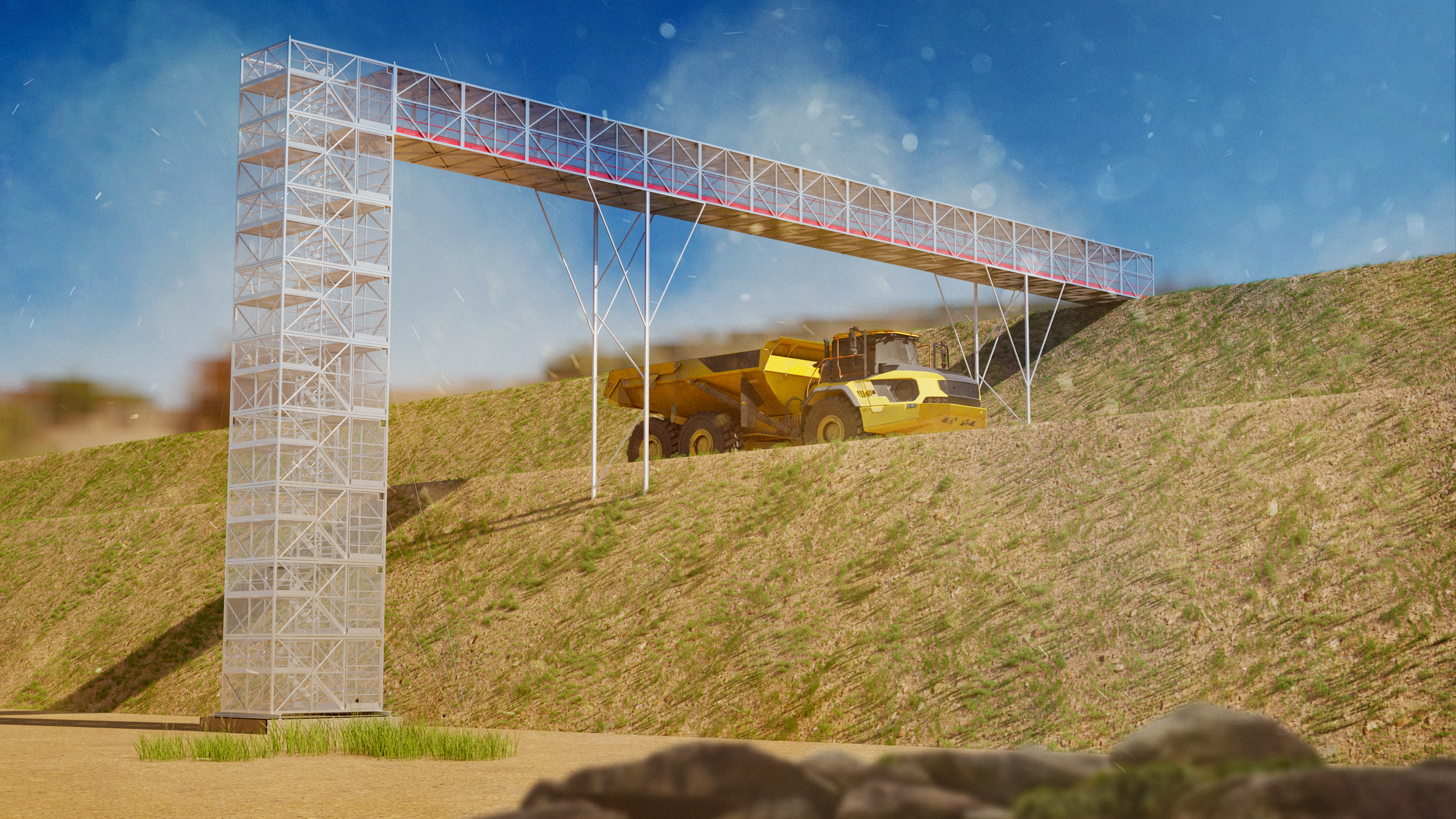 Pedestrian bridge for mining site visualization