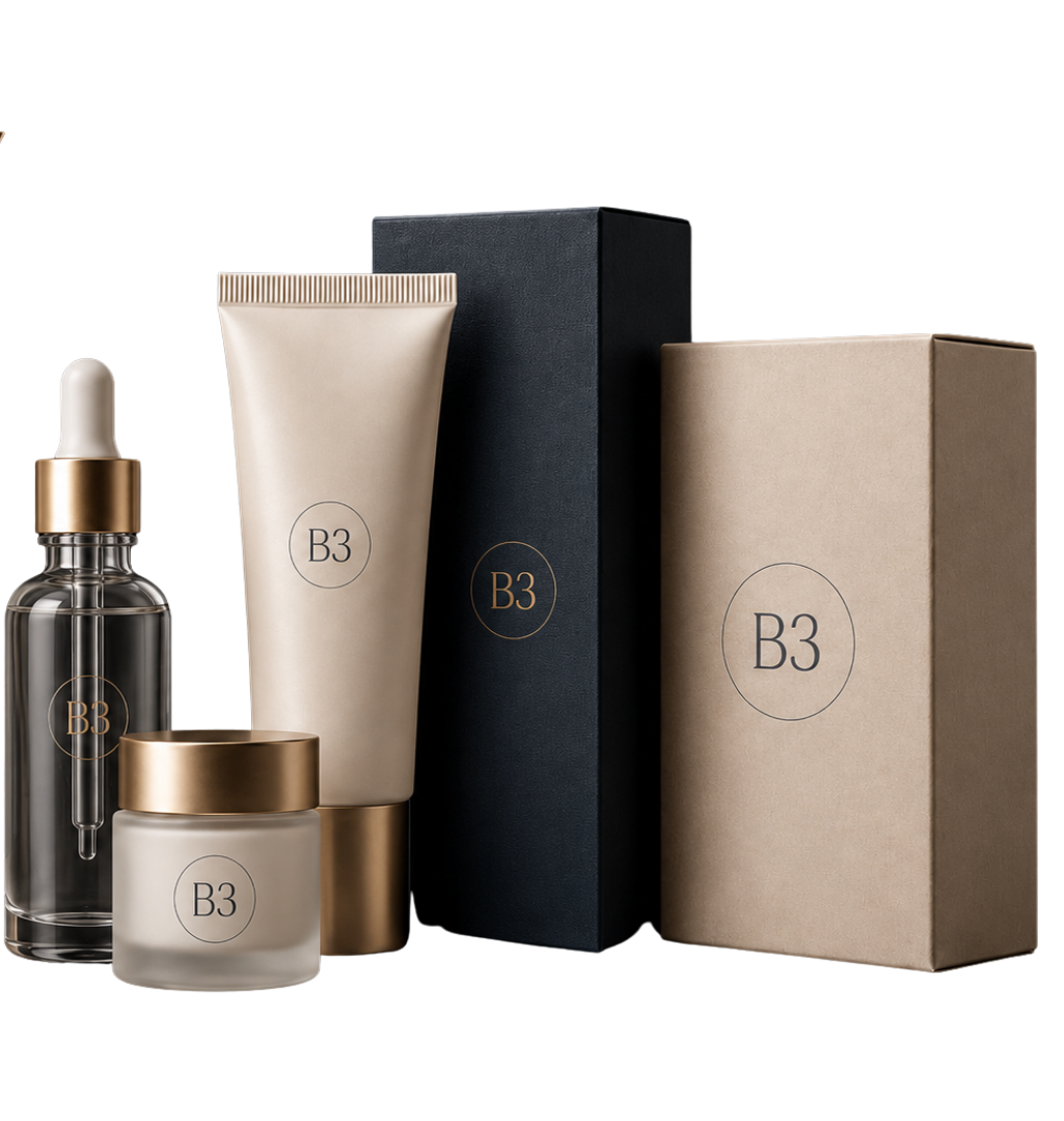 A curated composition of premium consumer packaging developed through B3 Solutions