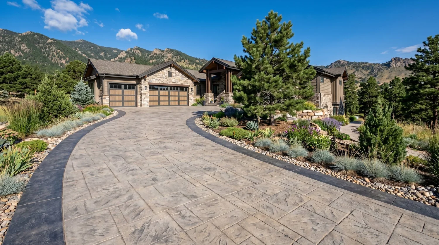 Stamped concrete driveway with a contrasting banded border