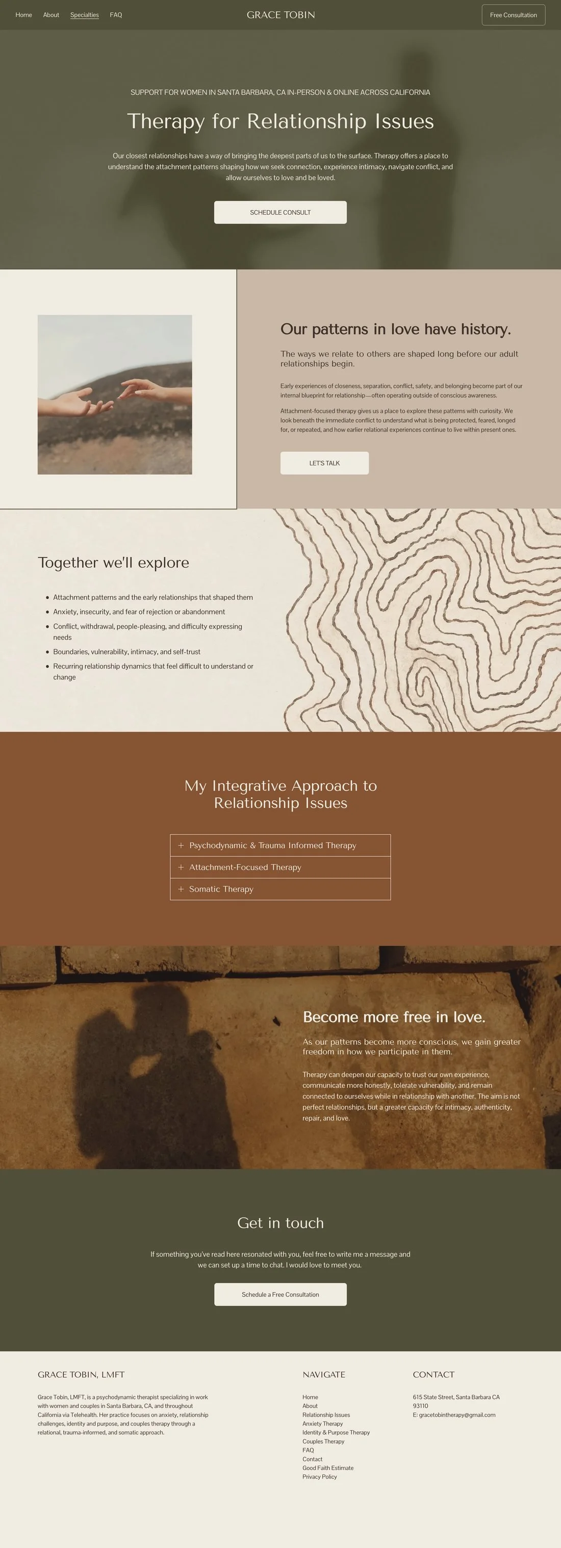 Full relationship issues page from a therapist website for growth-oriented women