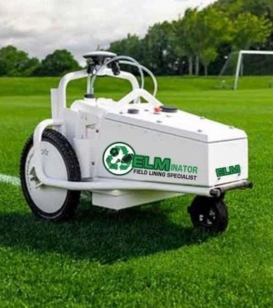 The Elminator GPS-guided athletic field lining machine on a soccer field