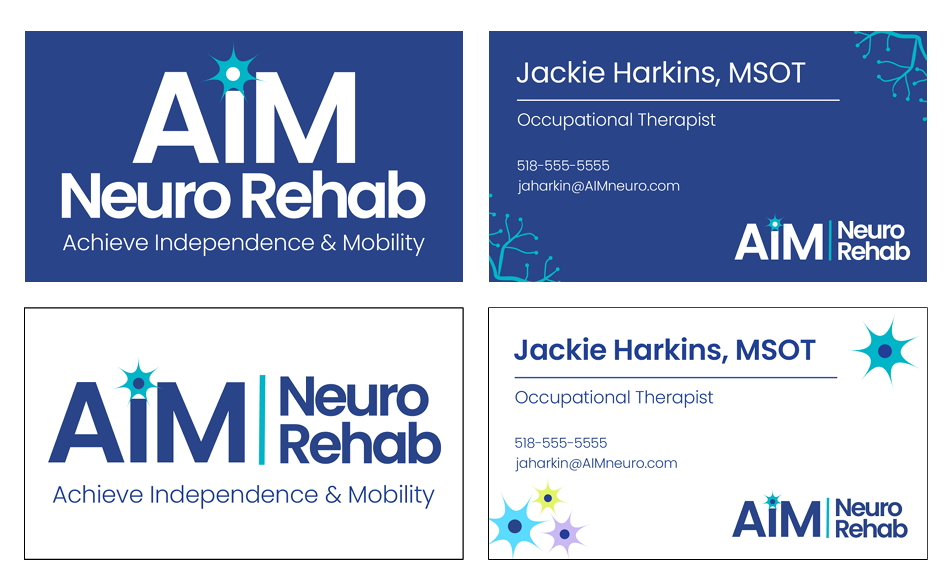 AIM Neuro Rehab business card pile mockup