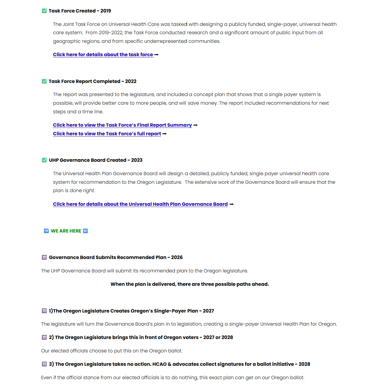Old timeline to universal healthcare