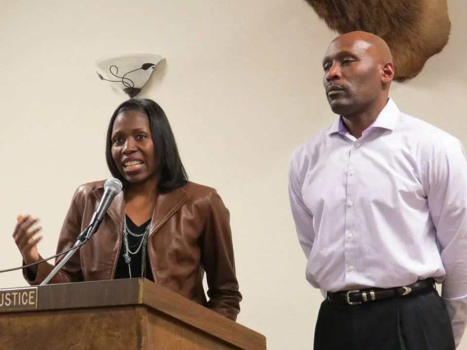 Gary and Angela Taylor announcing the scholarship during their acceptance speeches at the 2015 Mountain Home High School Athletic Hall of Fame dinner