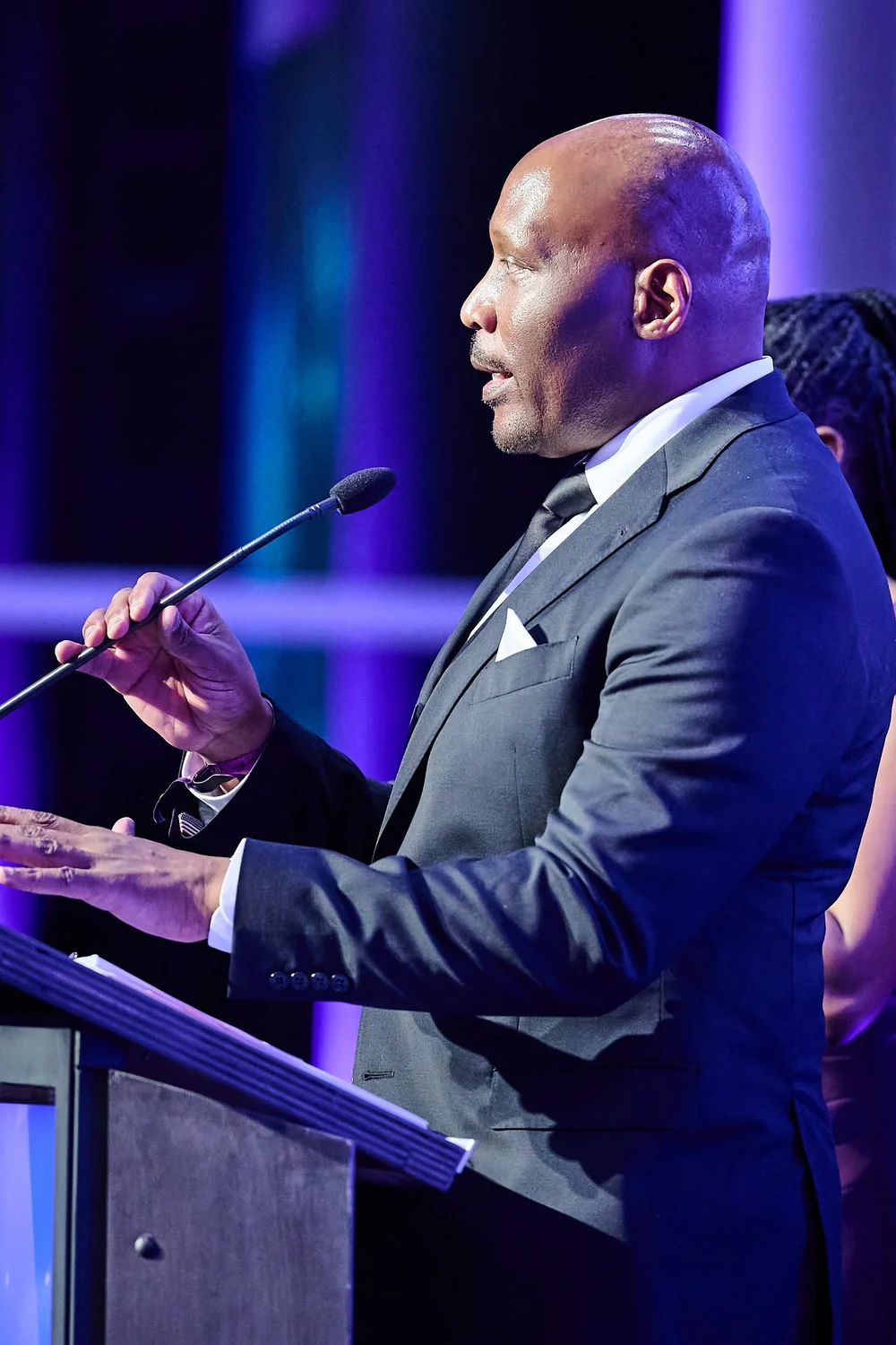 Gary Taylor thanks the audience at the end of the inaugural Change Make*Hers Gala