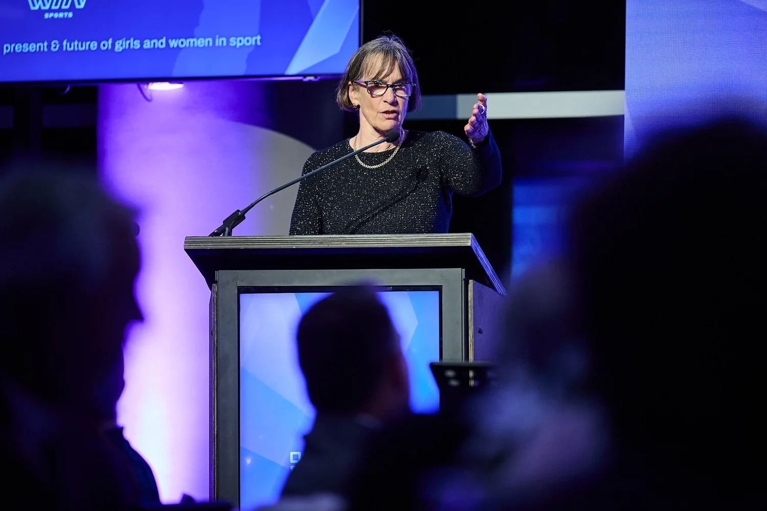 Tara VanDerveer delivering the keynote at the inaugural Change Make*Hers Gala