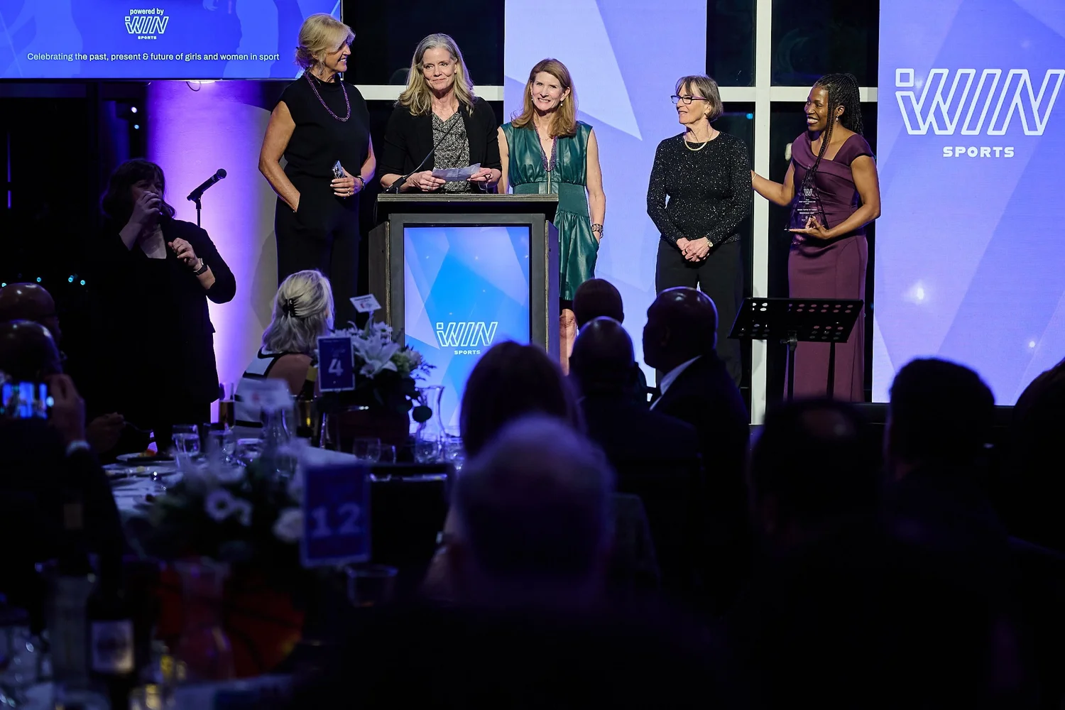 Tara VanDerveer receiving the Legacy of Impact Award at the inaugural Change Make*Hers Gala, presented by former Stanford players Jill Yanke, Trisha Stevens Lamb, Ann Enthoven and Angela Taylor