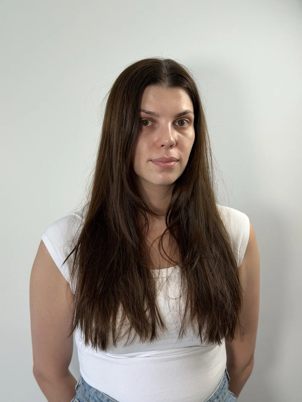 Before: long dark hair with several years of box dye