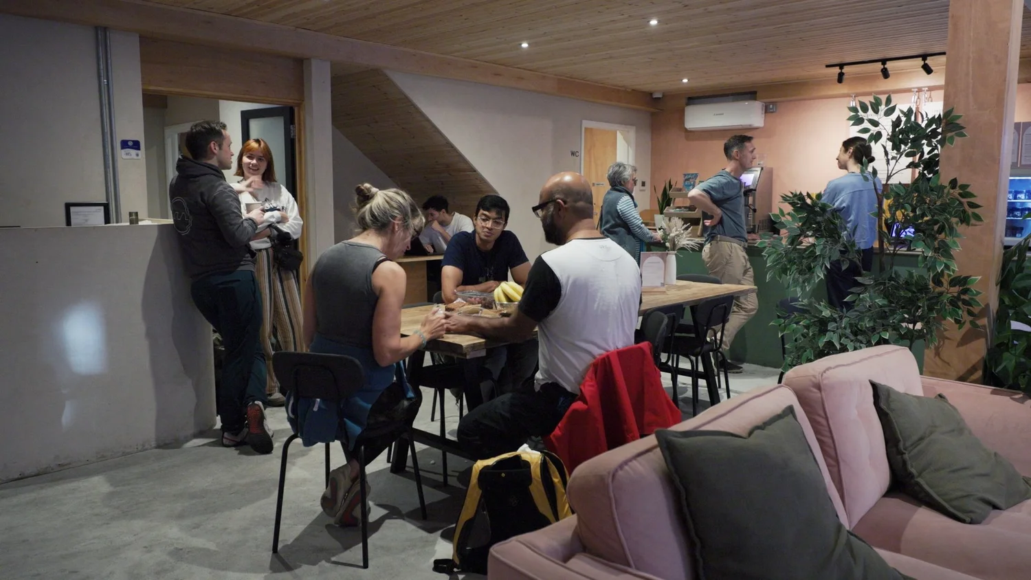 Doctors sharing conversation and snacks at the London Recalibrate & Restore day