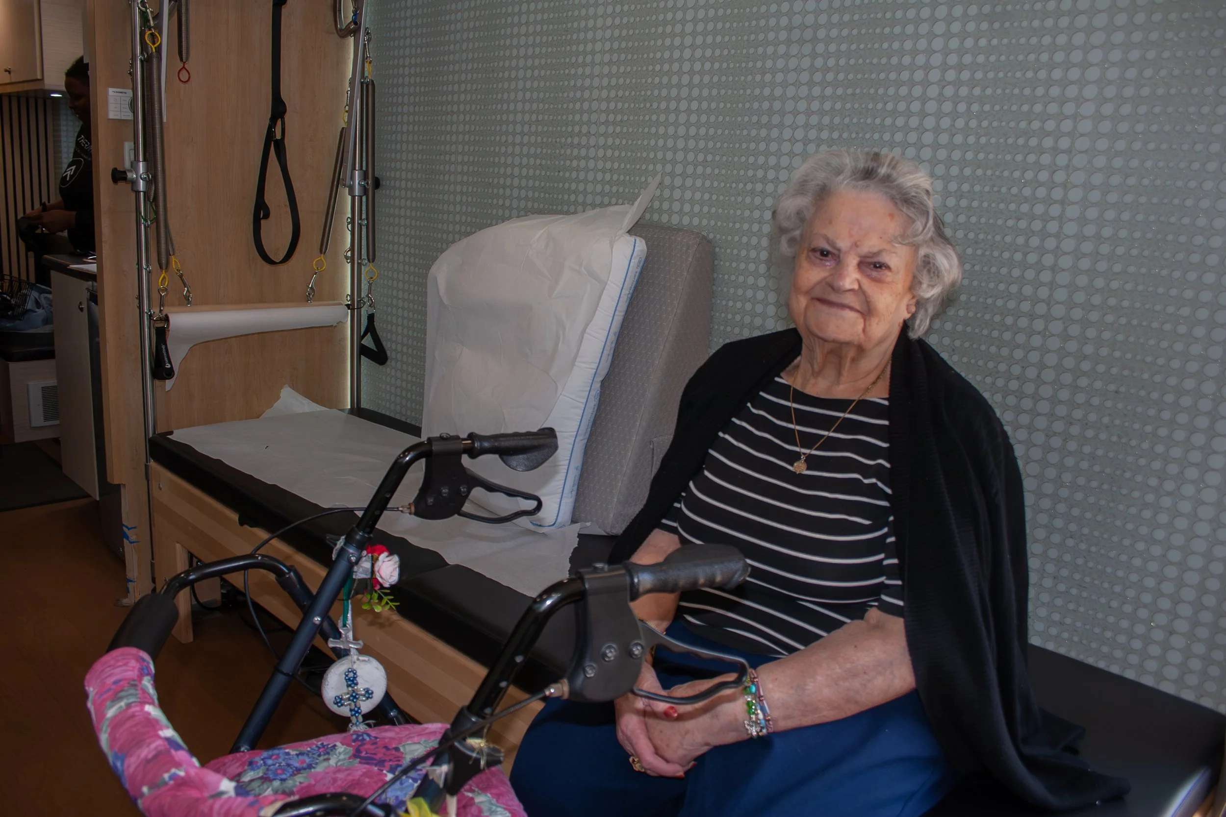 A patient doing a guided exercise at home