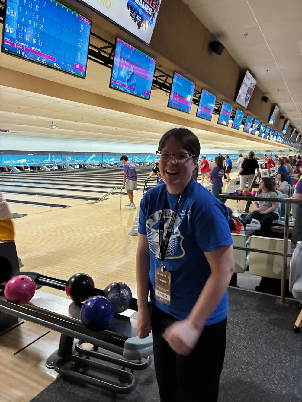 A Flash athlete at the bowling lanes.