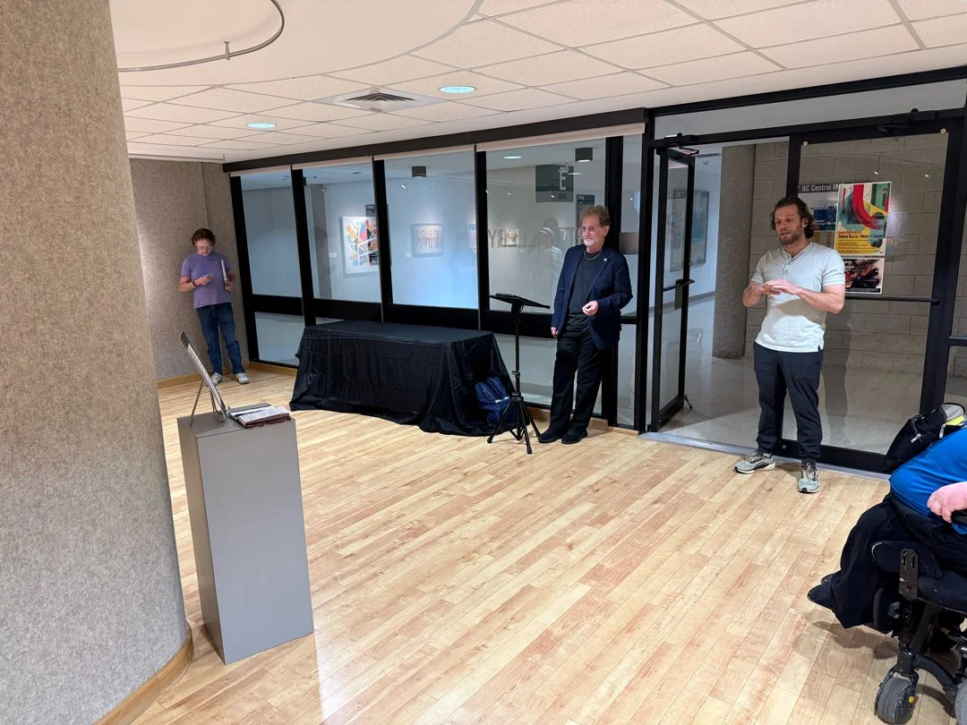 Jackson Zorn introducing Hank Hehmsoth during the Seeing Sound / Hearing Color public reception at Brazosport College.