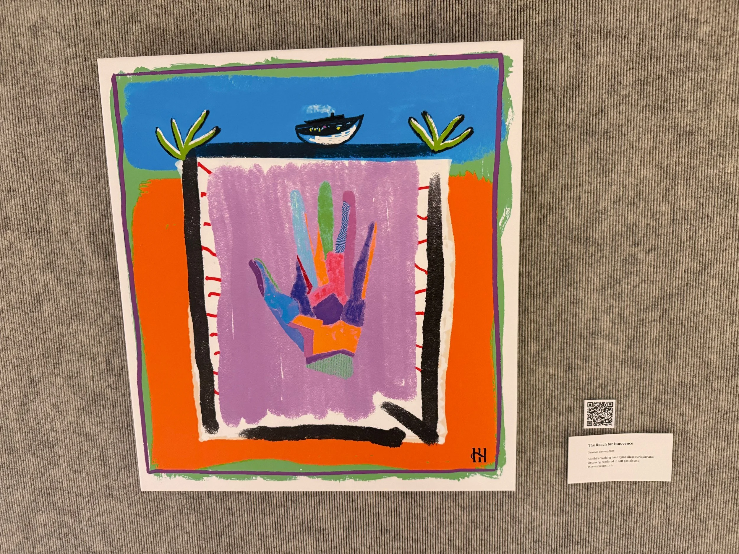 The Reach for Innocence by Hank Hehmsoth installed with listening QR at Brazosport College.