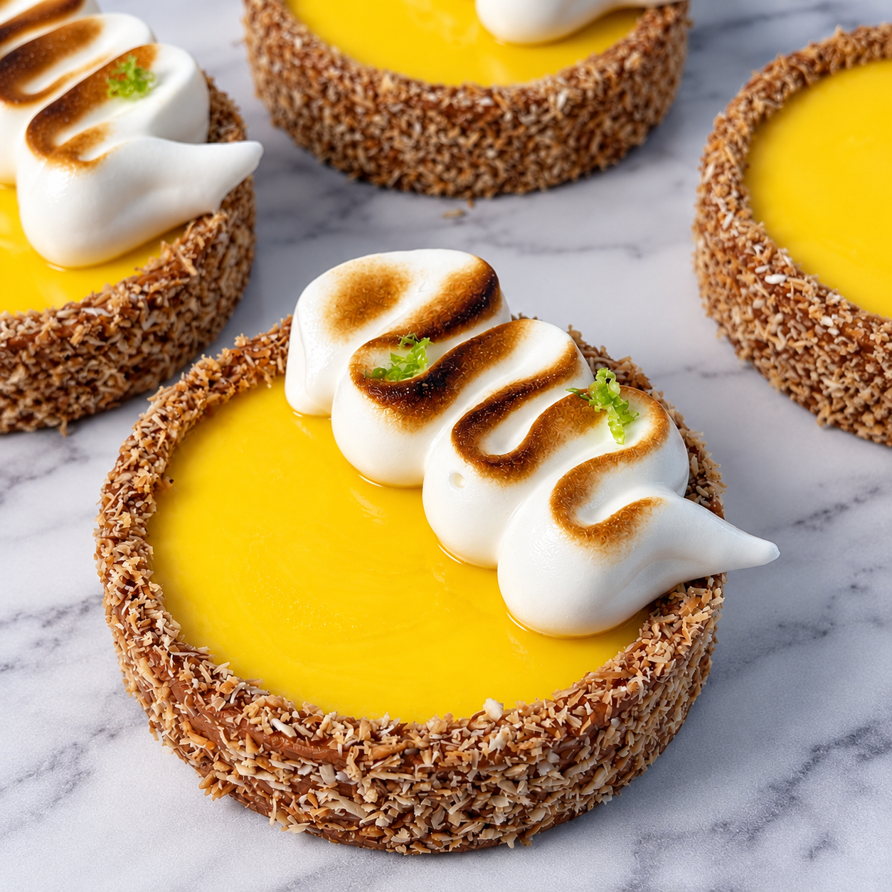 Passion fruit tart with toasted Italian meringue