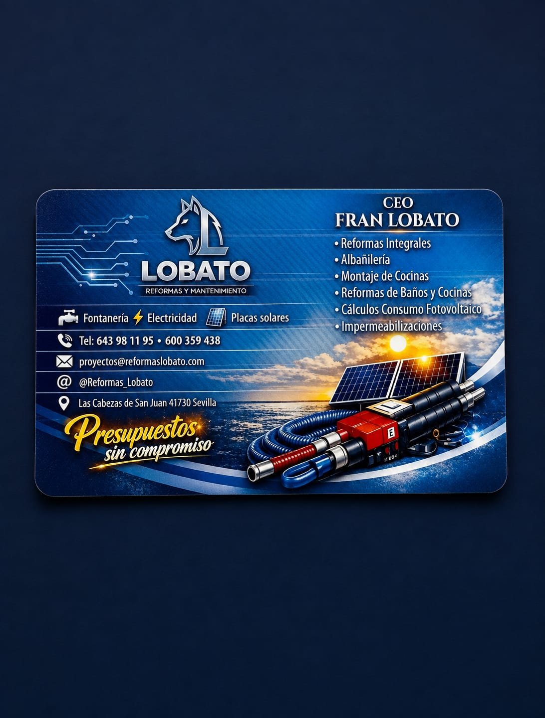 Tarjeta comercial horizontal de Reformas Lobato