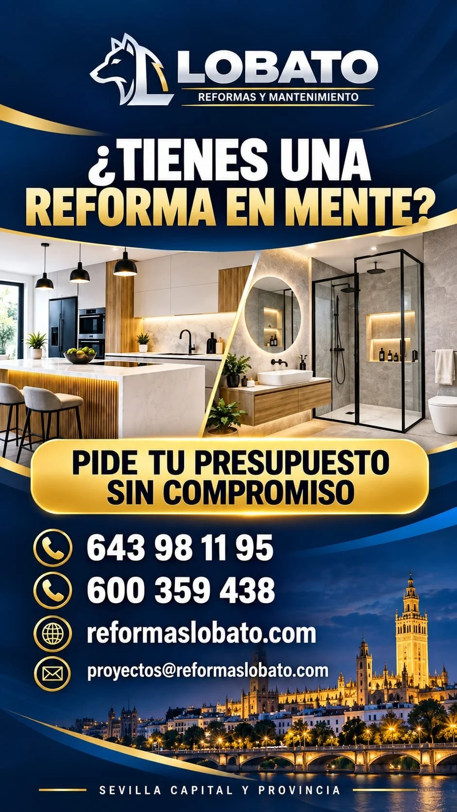 Cartel de Reformas Lobato para solicitar presupuesto
